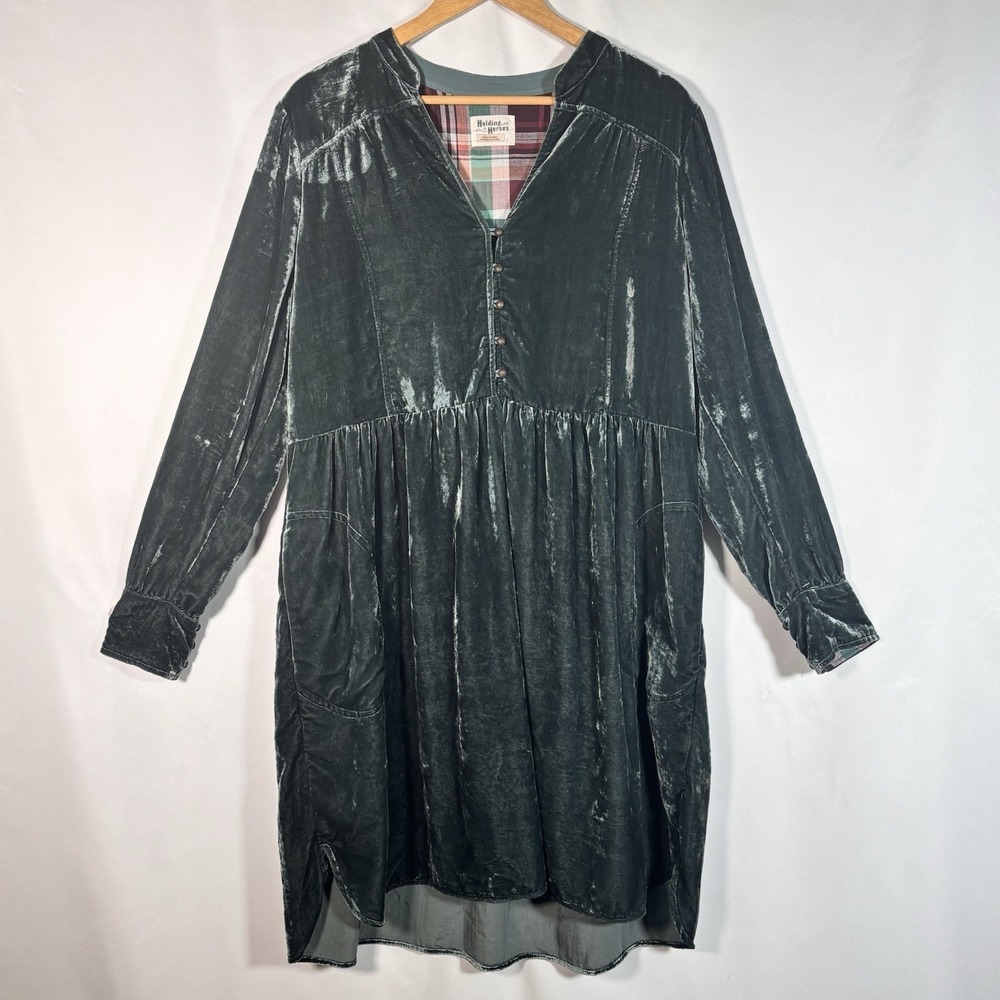 Anthropologie Holding Horses Crushed Velvet Dress Womens Large Boho Cottagecore